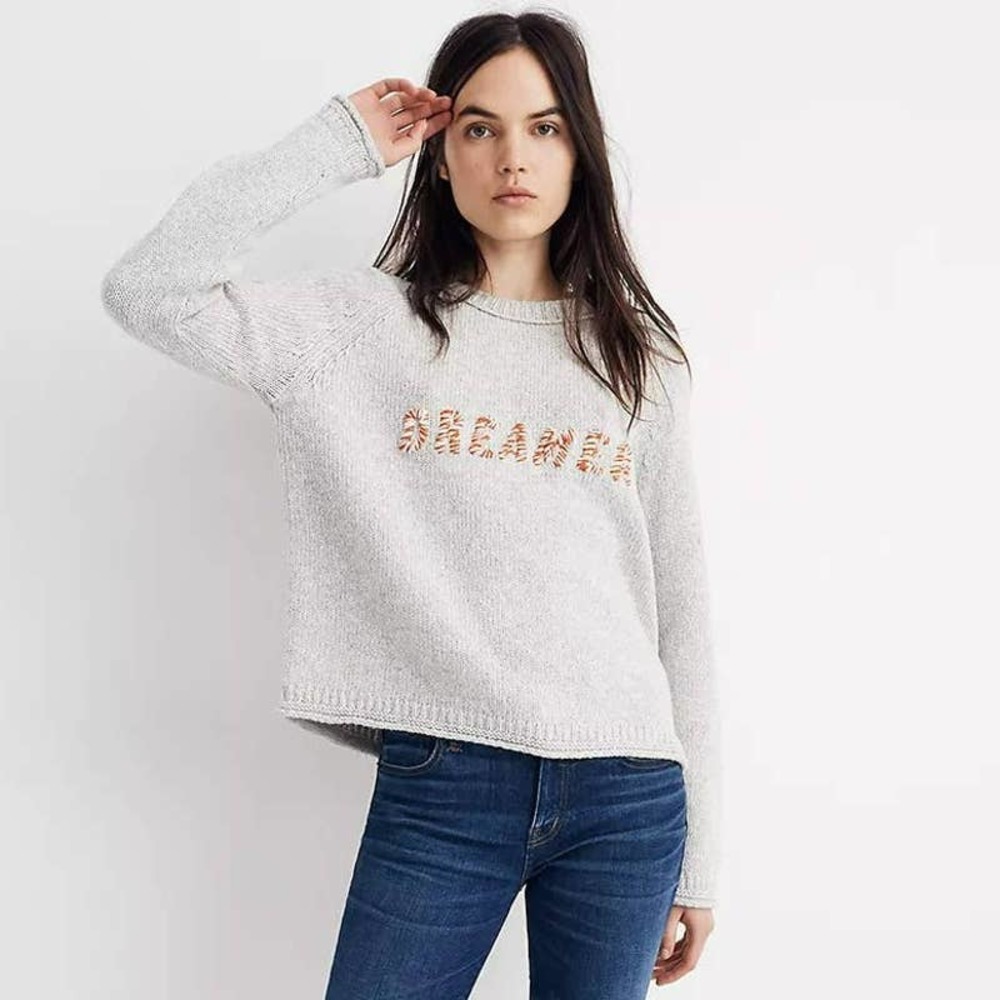 Madewell Dreamer Embroidered Keaton Sweater Gray Orange Pullover K5441 SZ 2X NWT